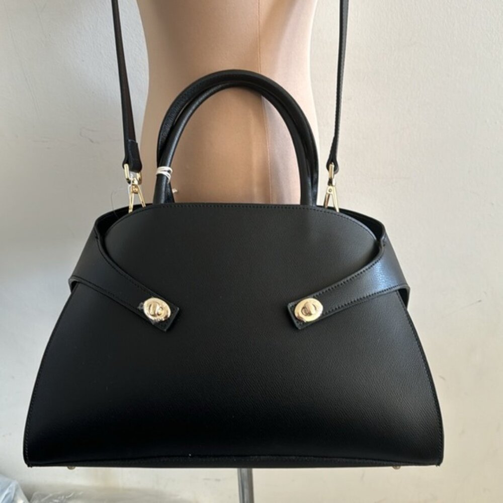 Anna Paola Annie Handbag Genuine Leather Italy Tote Crossbody Black - Picture 6 of 14